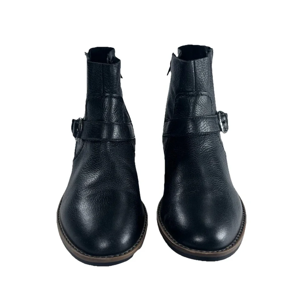 NEW Clarks Ankle Chelsea Boots 9.5 Black Leather Buckle Moto Grunge Biker - Picture 5 of 7